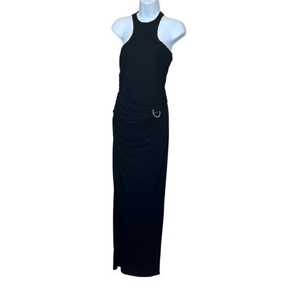Halston Black Tank Gown Size 4 Cocktail Bodycon Halter Chic Maxi Dress $545 Flaw - Picture 4 of 12